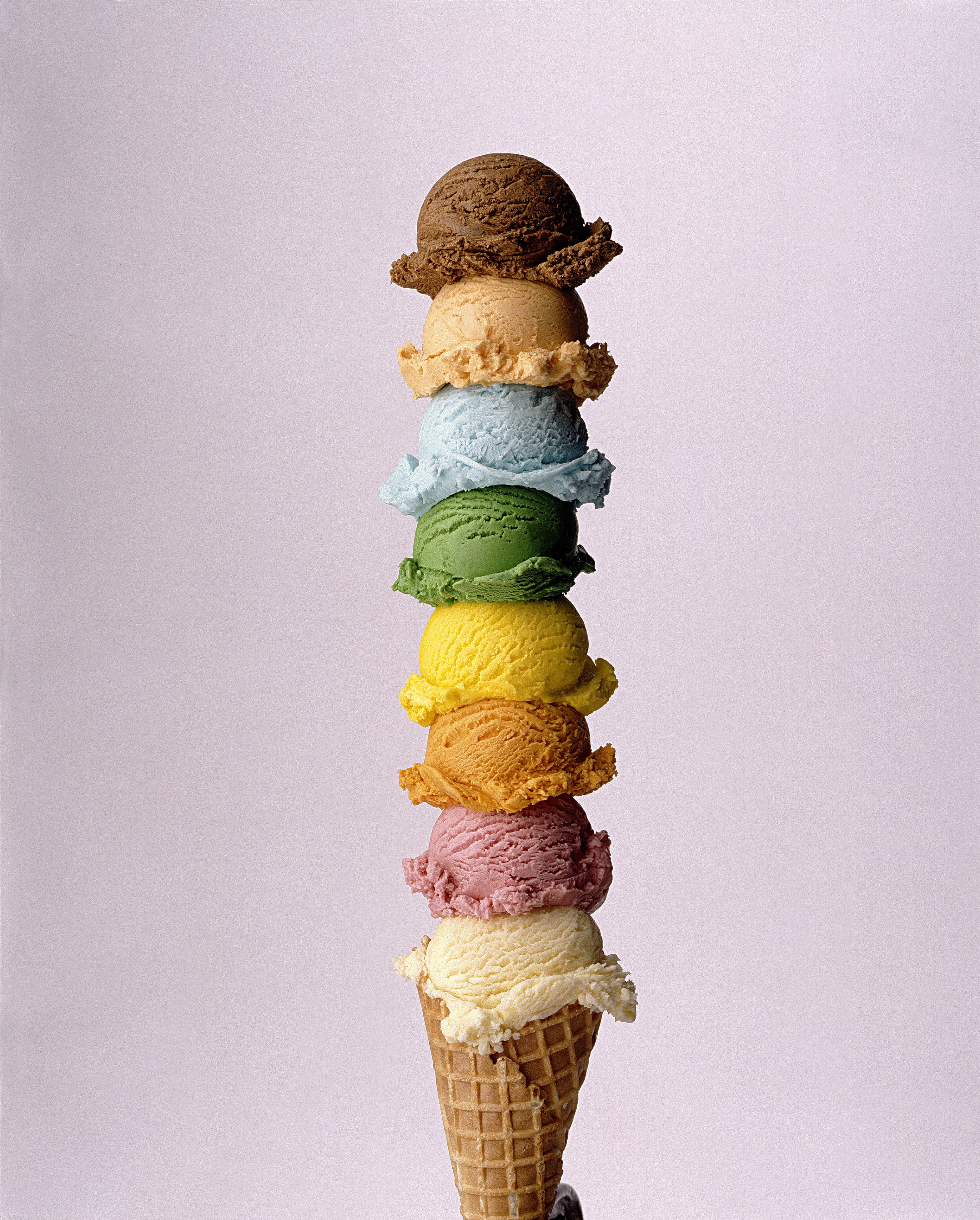 ice cream cone showing 8 different flavors